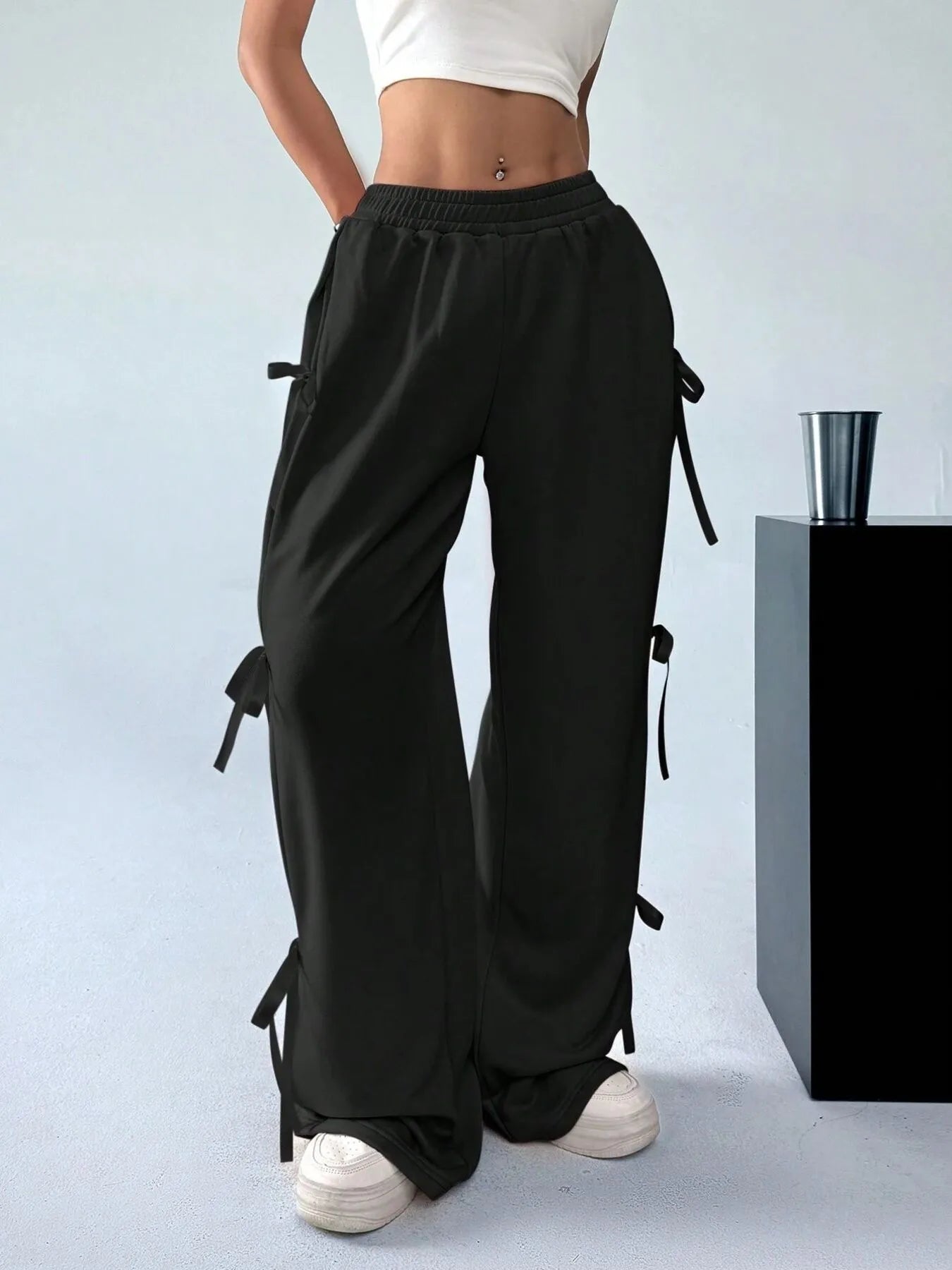 Cargo Wide Leg Pants with Side Tie Details - Seedandsoulful