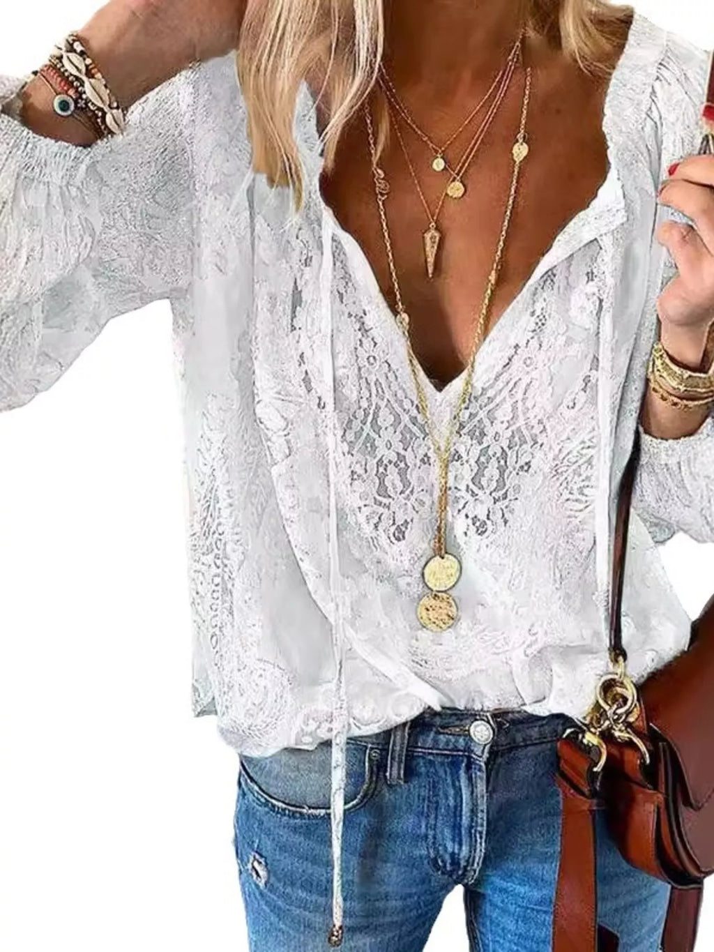 Lace Tie - Neck Blouse - Seedandsoulful