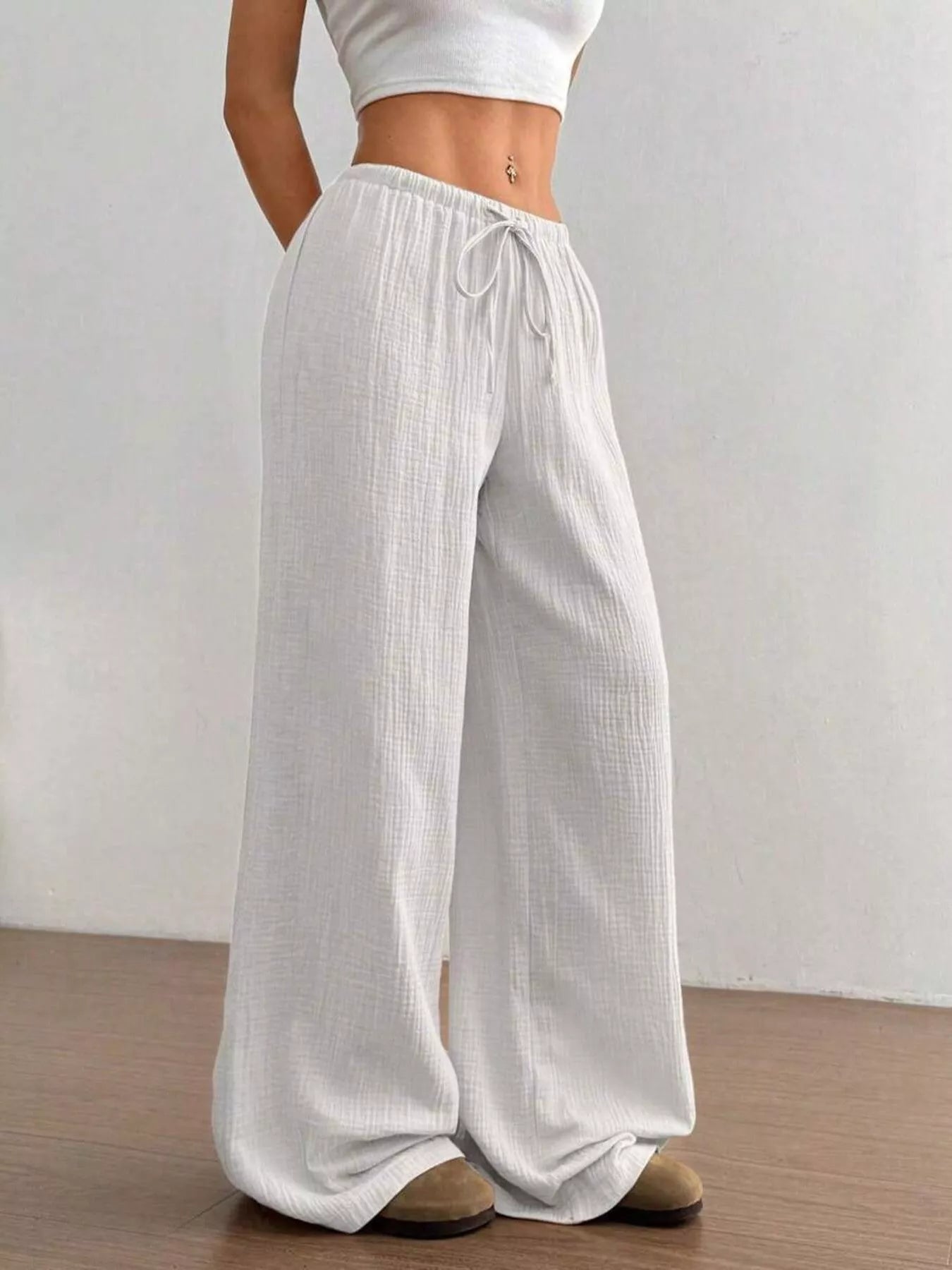 Full Size Drawstring Wide Leg Pants Plus Size - Seedandsoulful