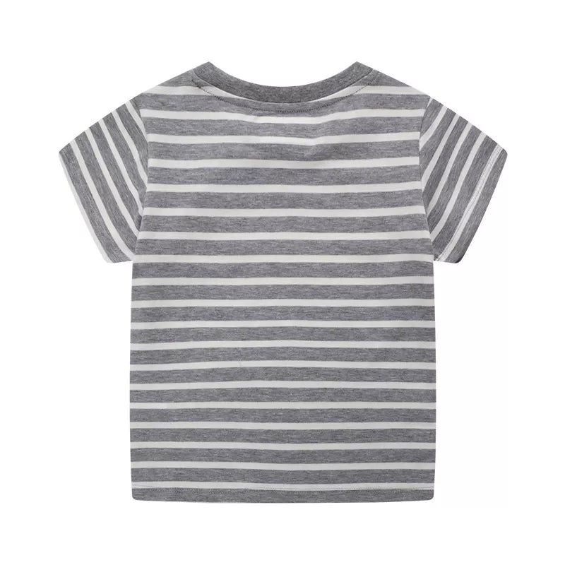 Children's Excavator Striped Round Neck T-Shirt - Seedandsoulful