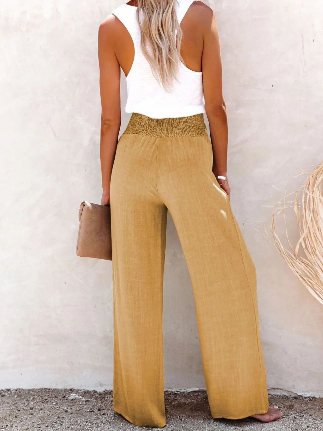 Full Size High - Waisted Textured Wide Leg Pants Plus Size - Seedandsoulful