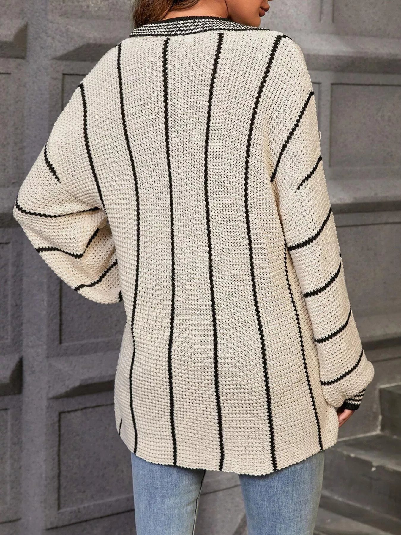 Striped V - Neck Relaxed Fit Sweater - Seedandsoulful