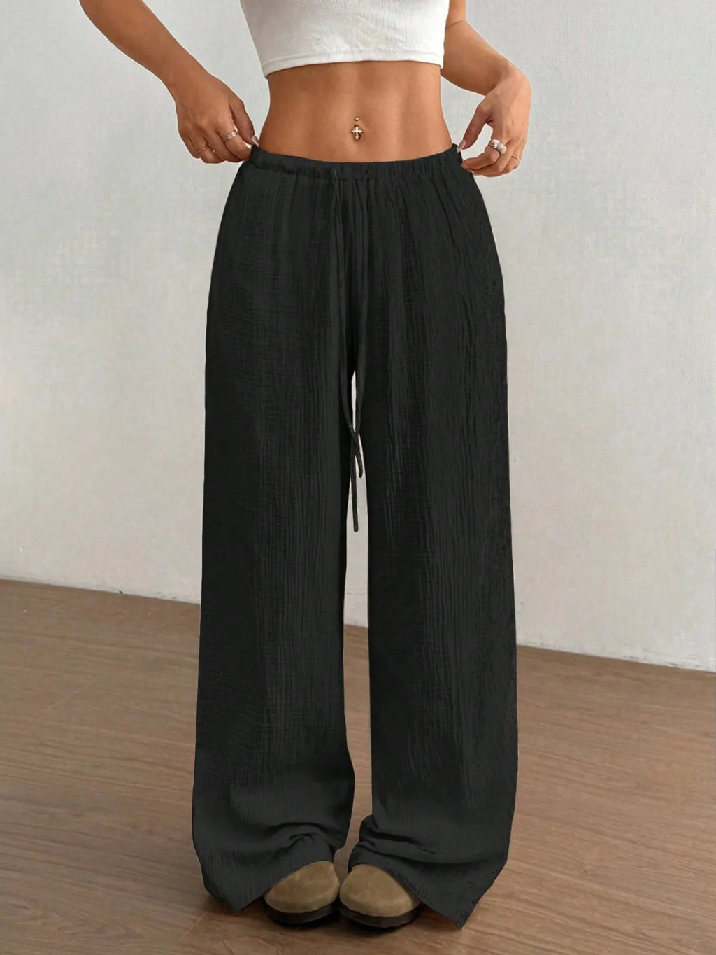 Drawstring Wide - Leg Casual Pants - Seedandsoulful