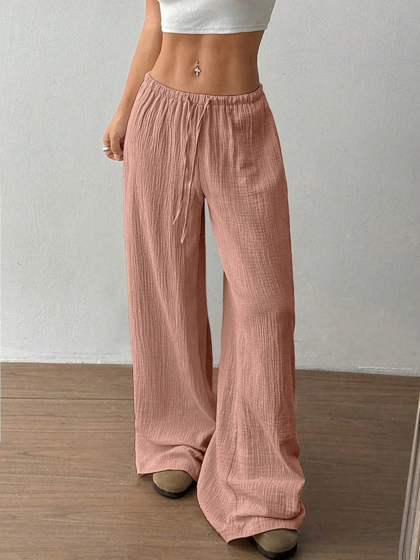 Drawstring Wide - Leg Casual Pants - Seedandsoulful