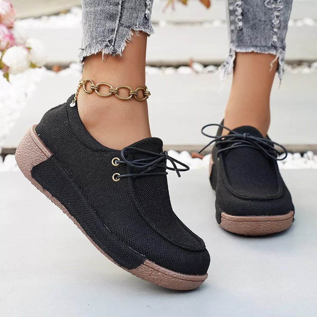 Round Toe Lace - Up Sneakers - Seedandsoulful