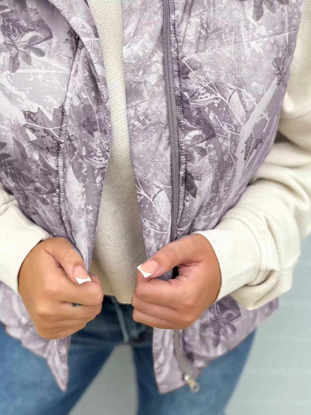 Lightweight Leaf Print Vest Coat - Seedandsoulful