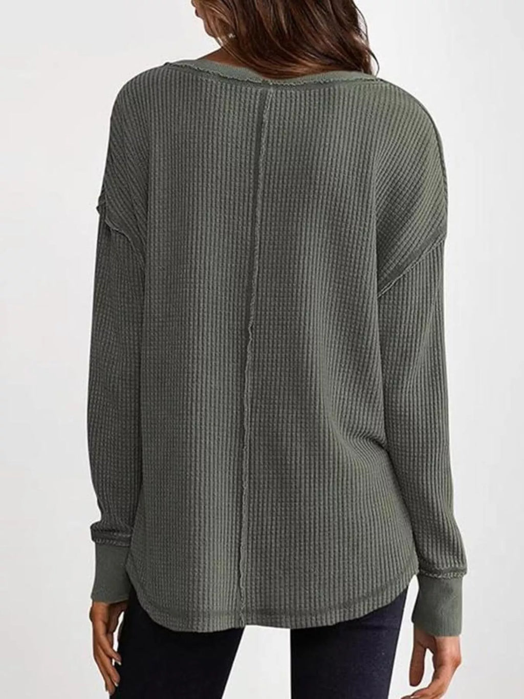 Slit Notched Long Sleeve T-Shirt - Seedandsoulful