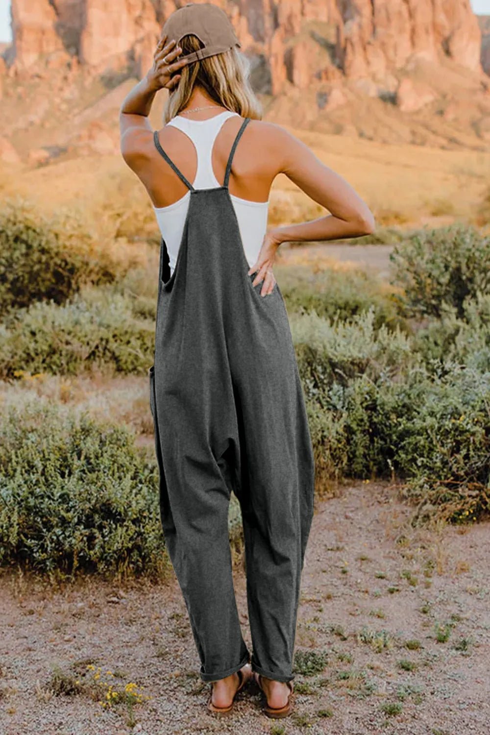 Double Take Full Size V - Neck Sleeveless Jumpsuit with Pockets - Seedandsoulful