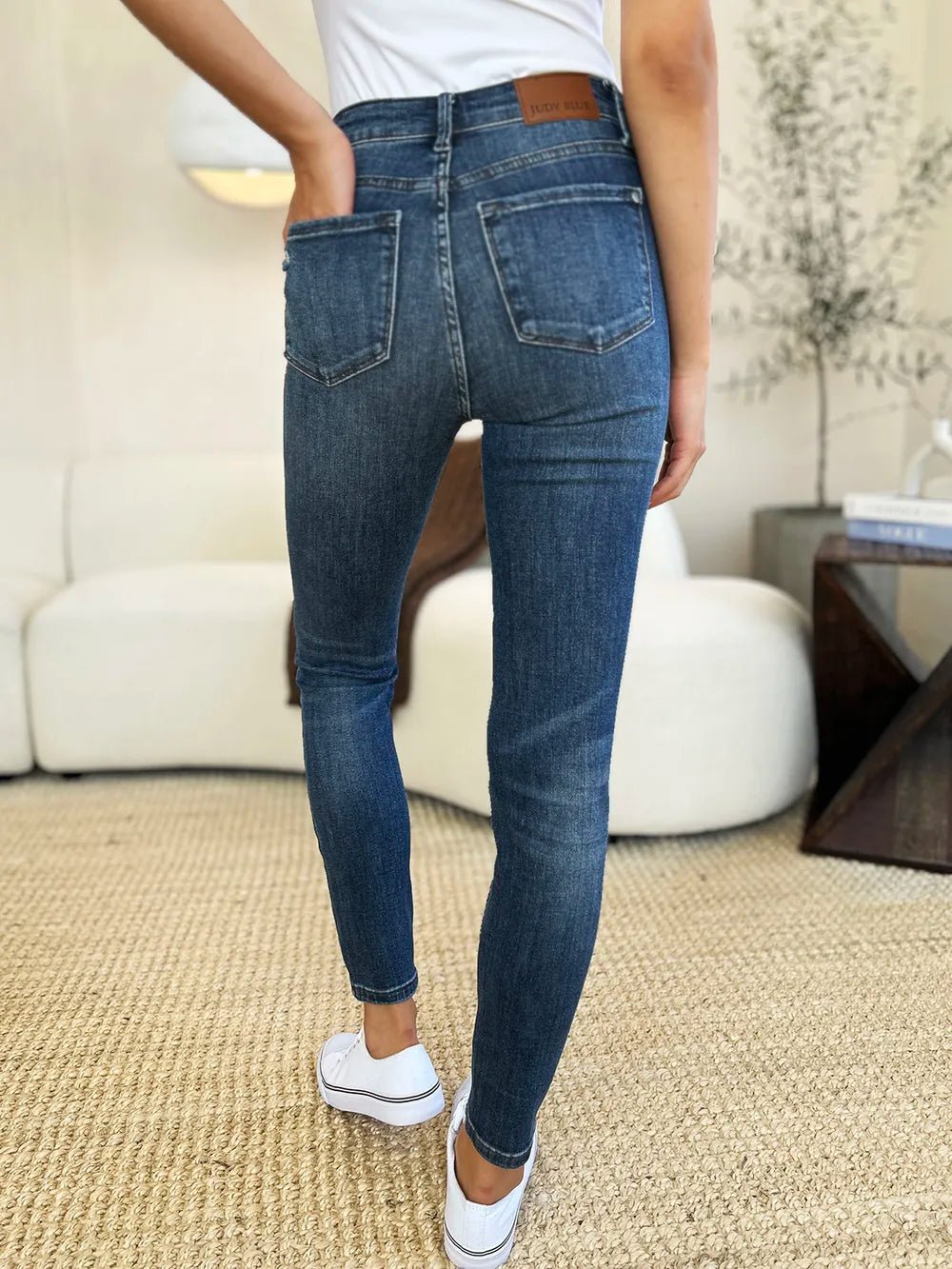 Judy Blue Full Size Mid Waist Distressed Slim Jeans - Seedandsoulful