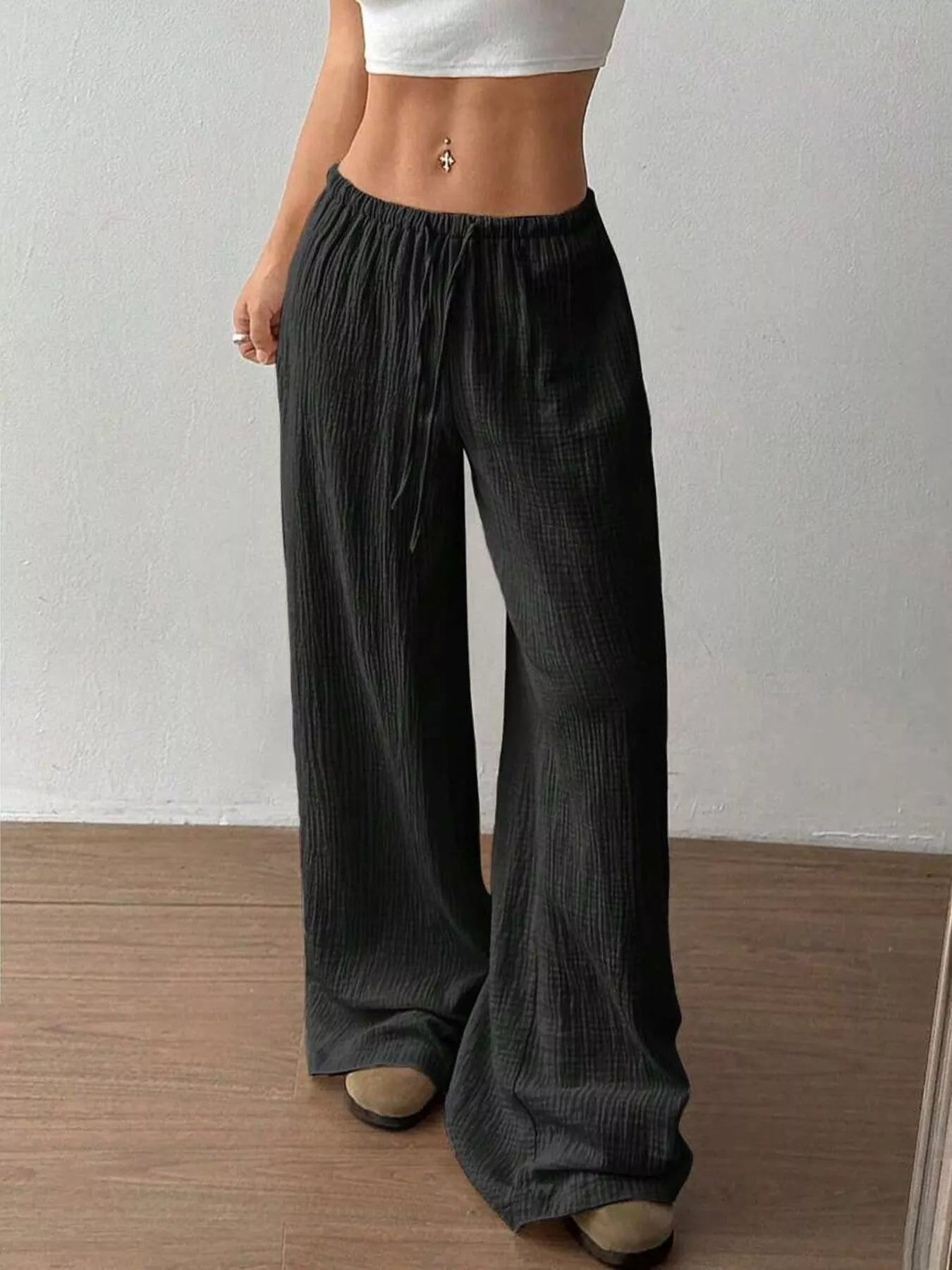 Full Size Drawstring Wide Leg Pants Plus Size - Seedandsoulful