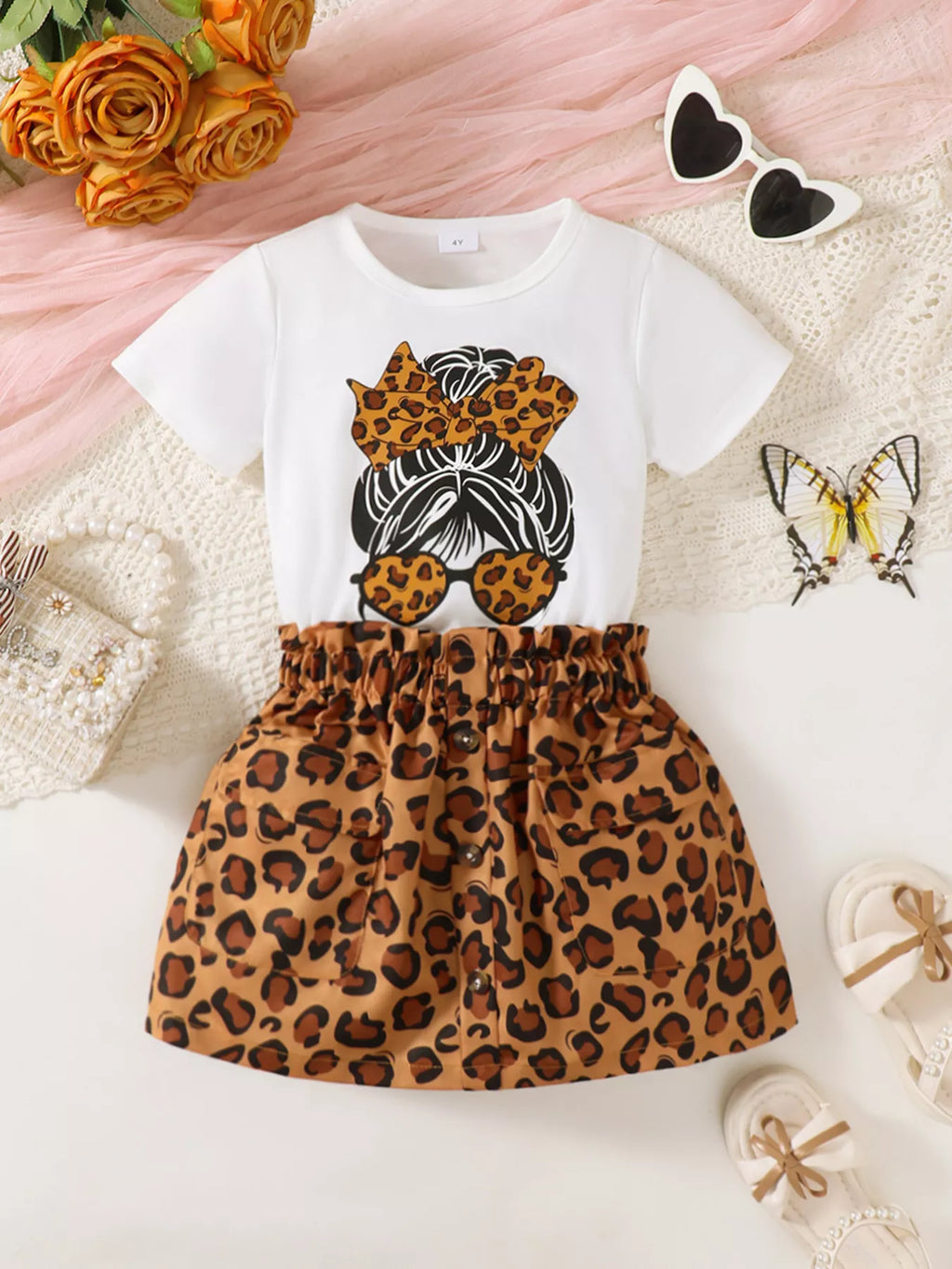 Children's Leopard Graphic Tee & Skirt Set - Seedandsoulful