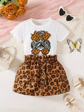 Children's Leopard Graphic Tee & Skirt Set - Seedandsoulful