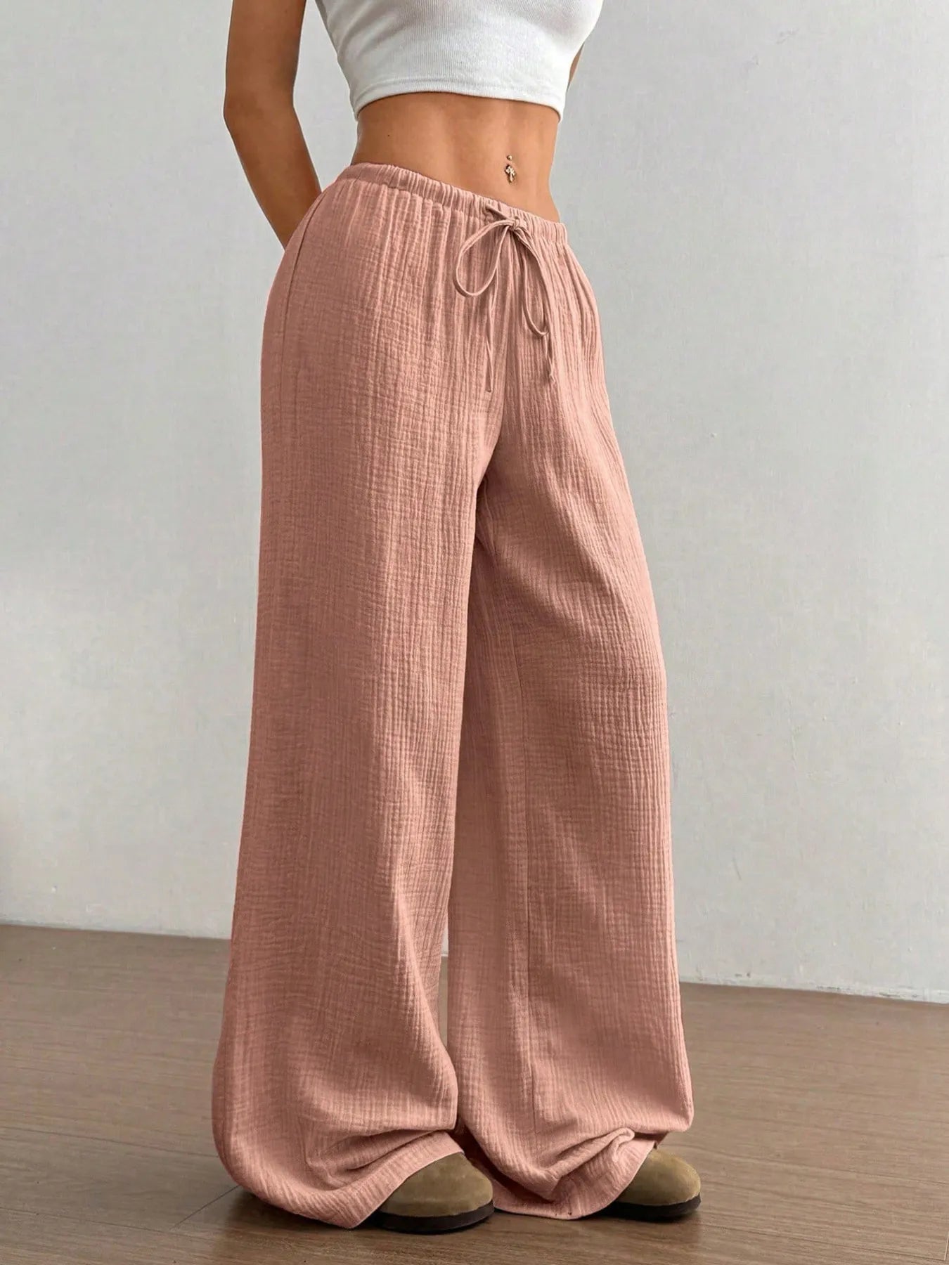 Drawstring Wide - Leg Casual Pants - Seedandsoulful