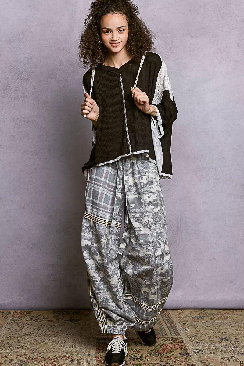 POL Short Sleeve Hoodie Top with Lace Detail - Seedandsoulful