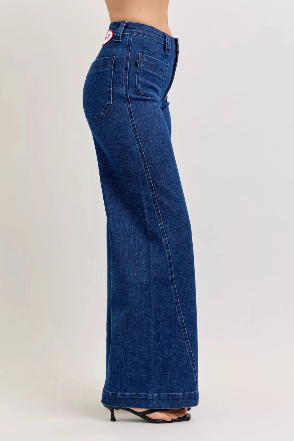 Judy Blue High - Waisted Retro Wide Jeans with Patch Pkts & Twisted Seams - Seedandsoulful