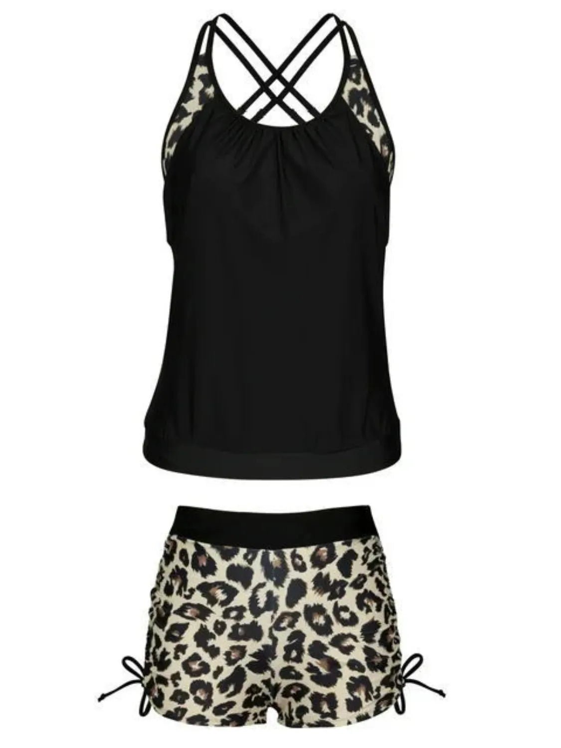Crisscross Leopard Scoop Neck Two - Piece Swim Set - Seedandsoulful