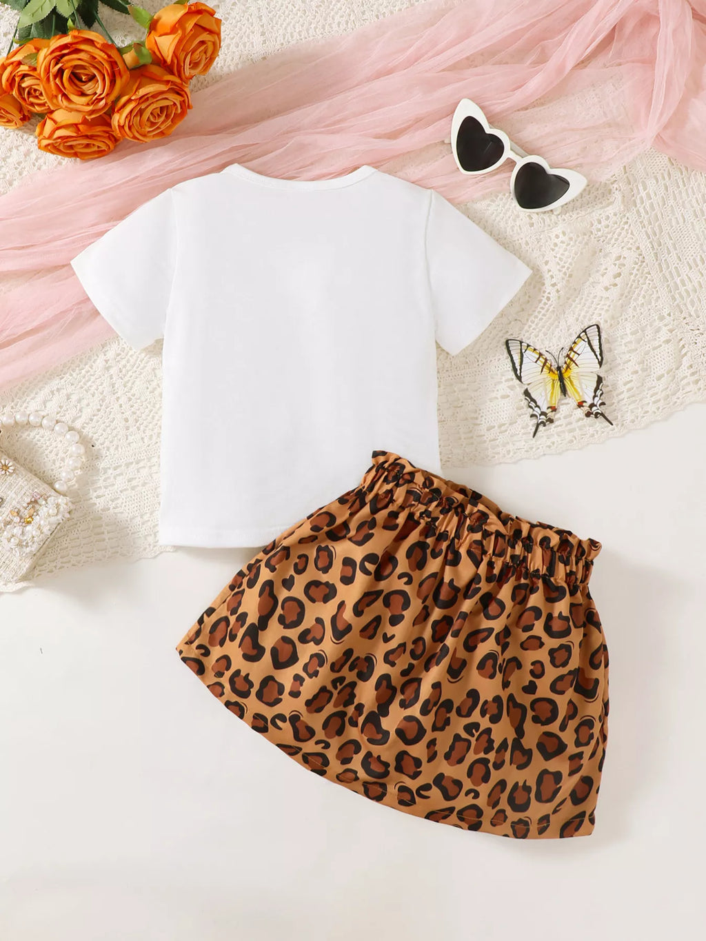 Children's Leopard Graphic Tee & Skirt Set - Seedandsoulful