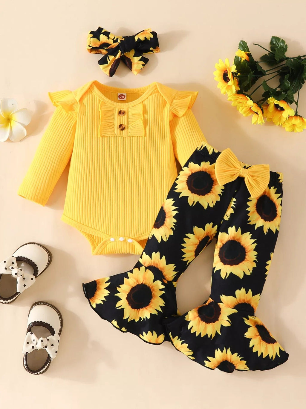 Children's Ruffled Ribbed Top and Sunflower Pants Set - Seedandsoulful