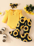 Children's Ruffled Ribbed Top and Sunflower Pants Set - Seedandsoulful