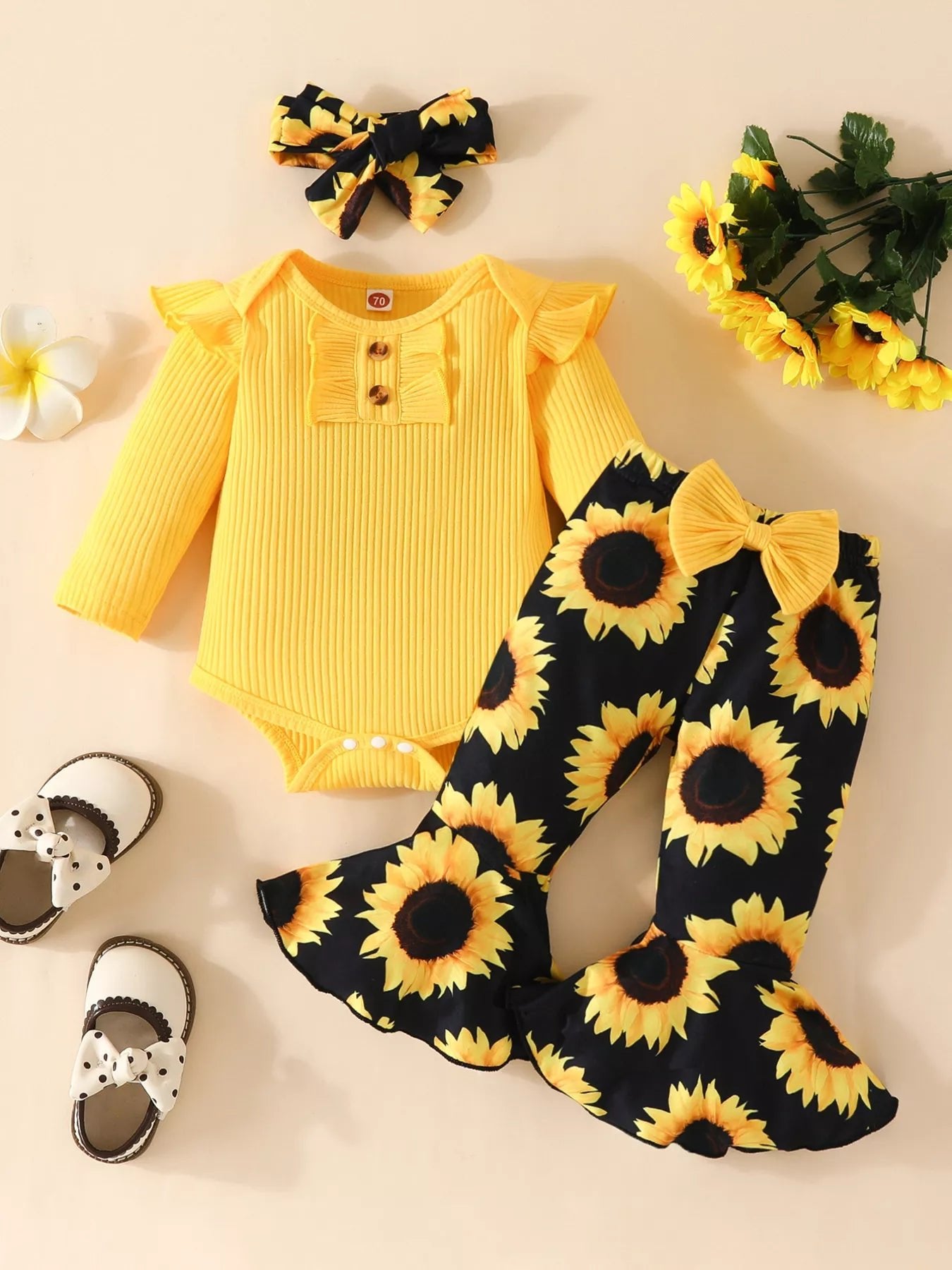 Children's Ruffled Ribbed Top and Sunflower Pants Set - Seedandsoulful