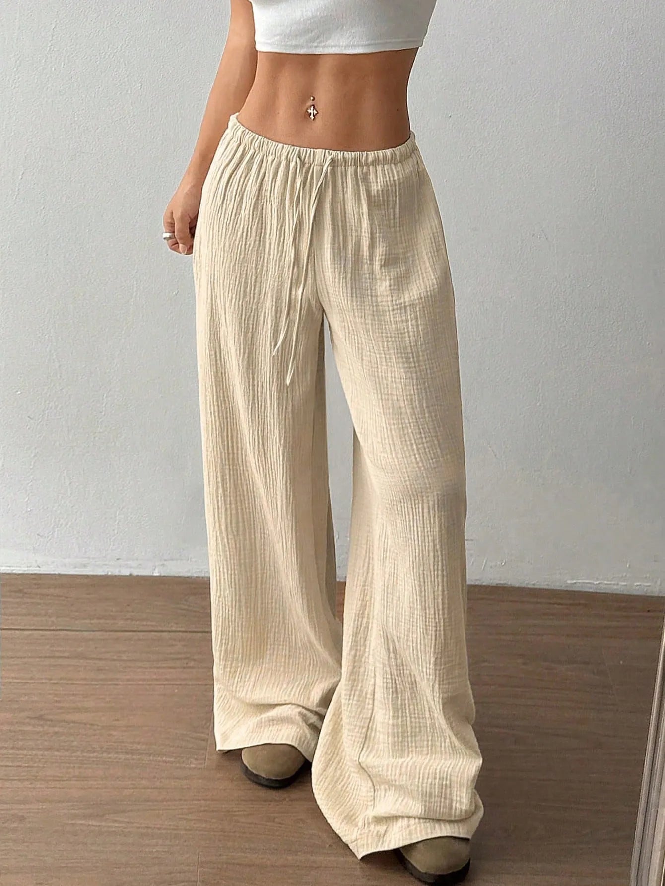 Drawstring Wide - Leg Casual Pants - Seedandsoulful