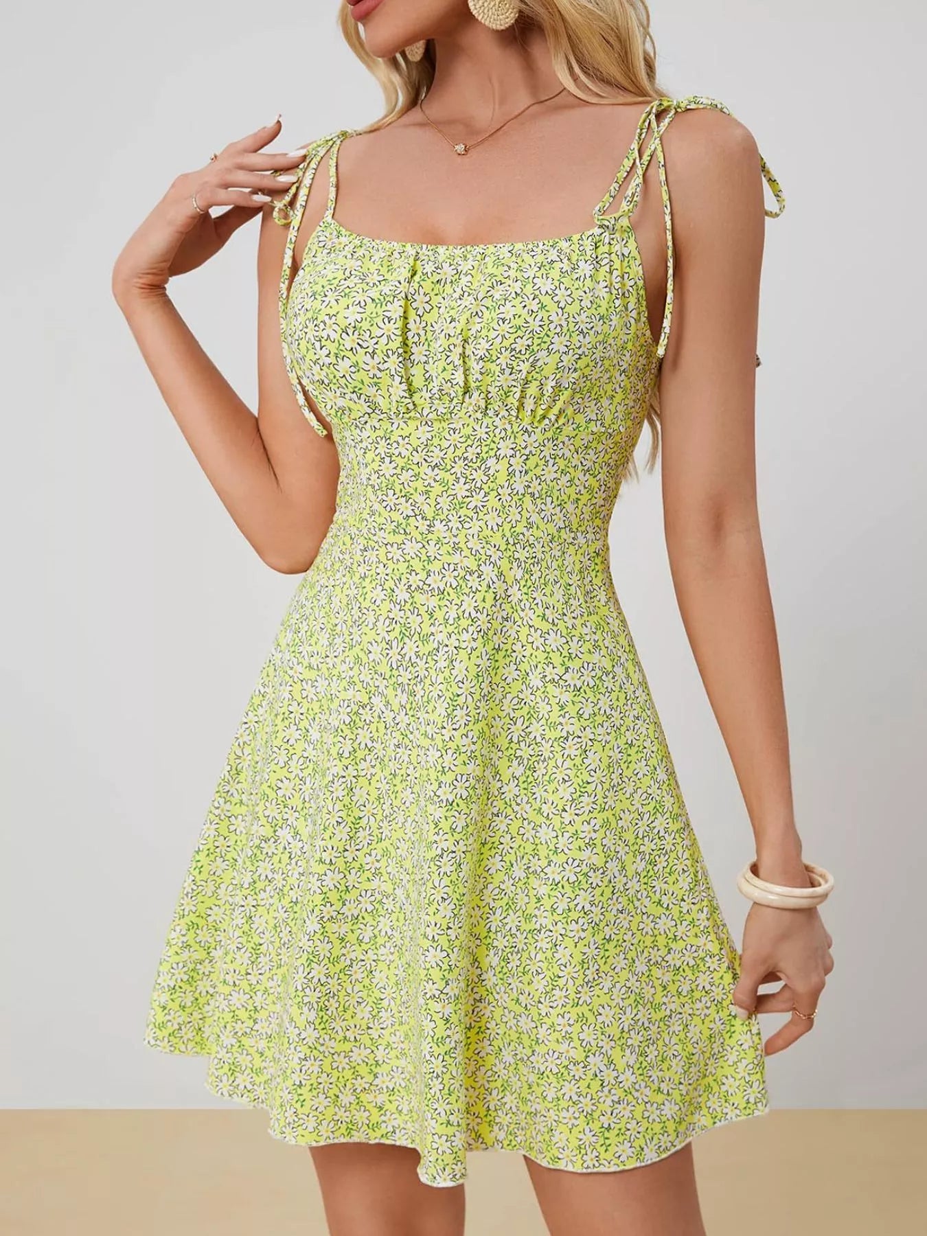Floral Print Tie Strap Mini Dress - Seedandsoulful