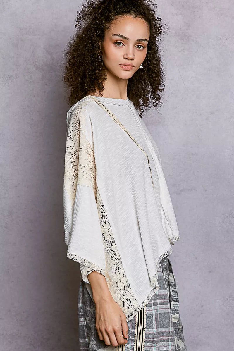 POL Short Sleeve Hoodie Top with Lace Detail - Seedandsoulful