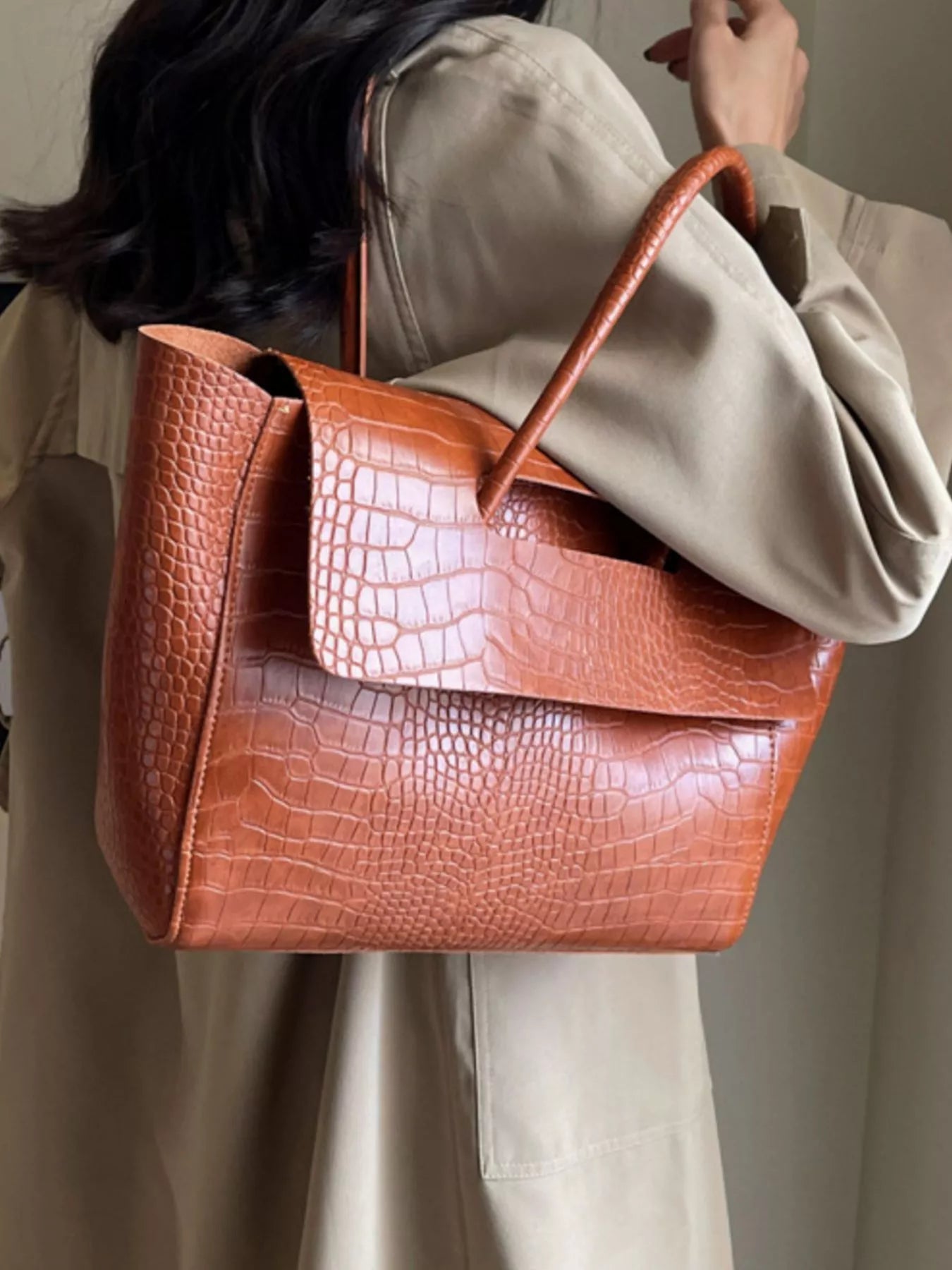Crocodile Embossed Tote Bag - Seedandsoulful