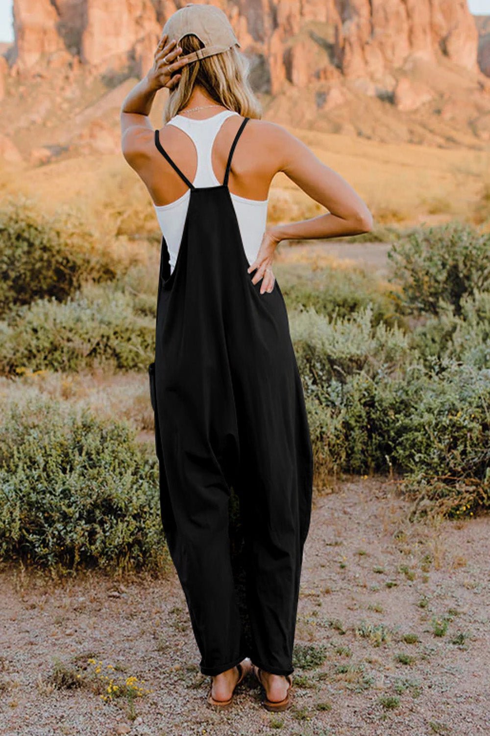 Double Take Full Size V - Neck Sleeveless Jumpsuit with Pockets - Seedandsoulful