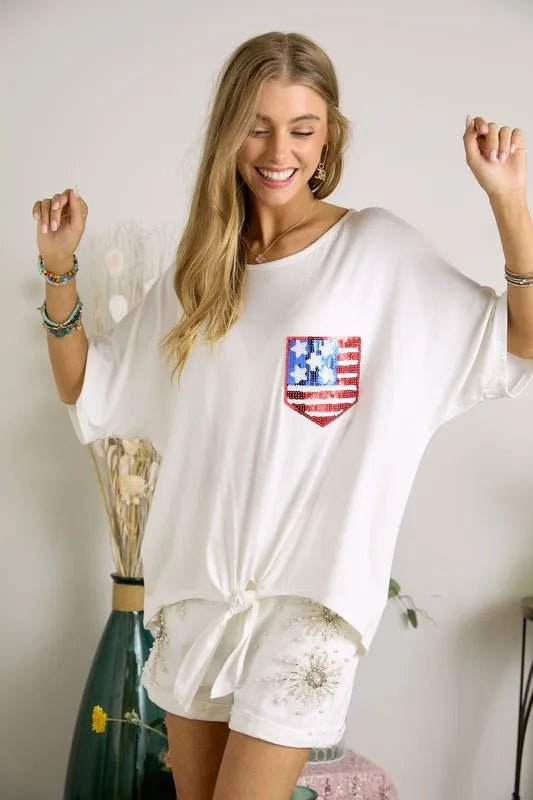 ADORA Sequin US Flag Pocketed Top - Seedandsoulful