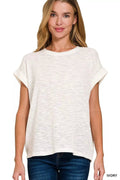 Zenana Hacci Slub Rolled Up Sleeve Tee - Seedandsoulful