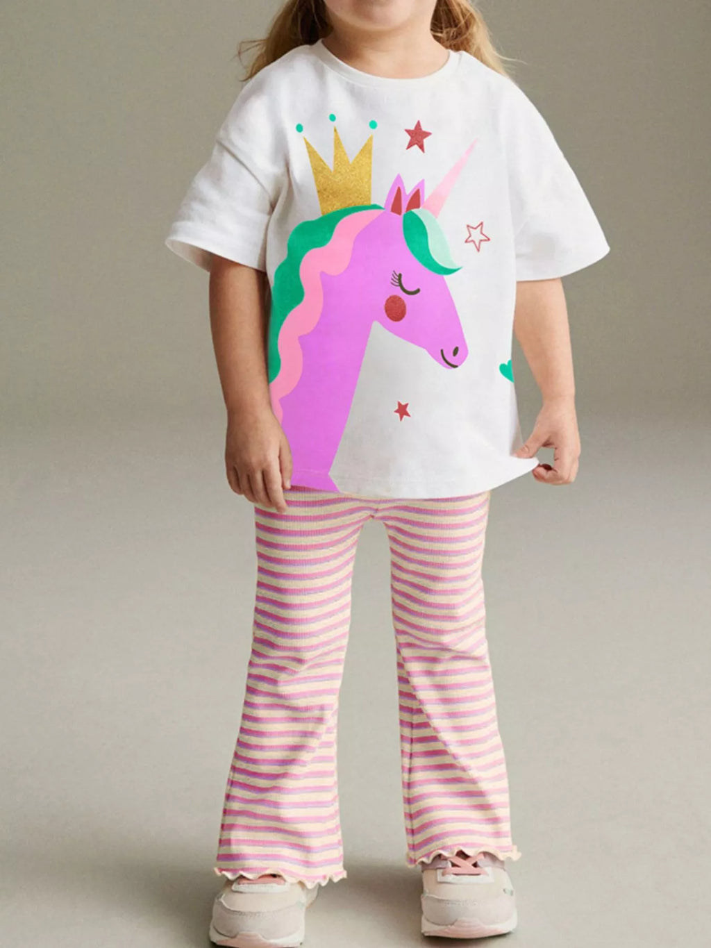 Children's Unicorn Graphic Tee and Striped Pants Set - Seedandsoulful