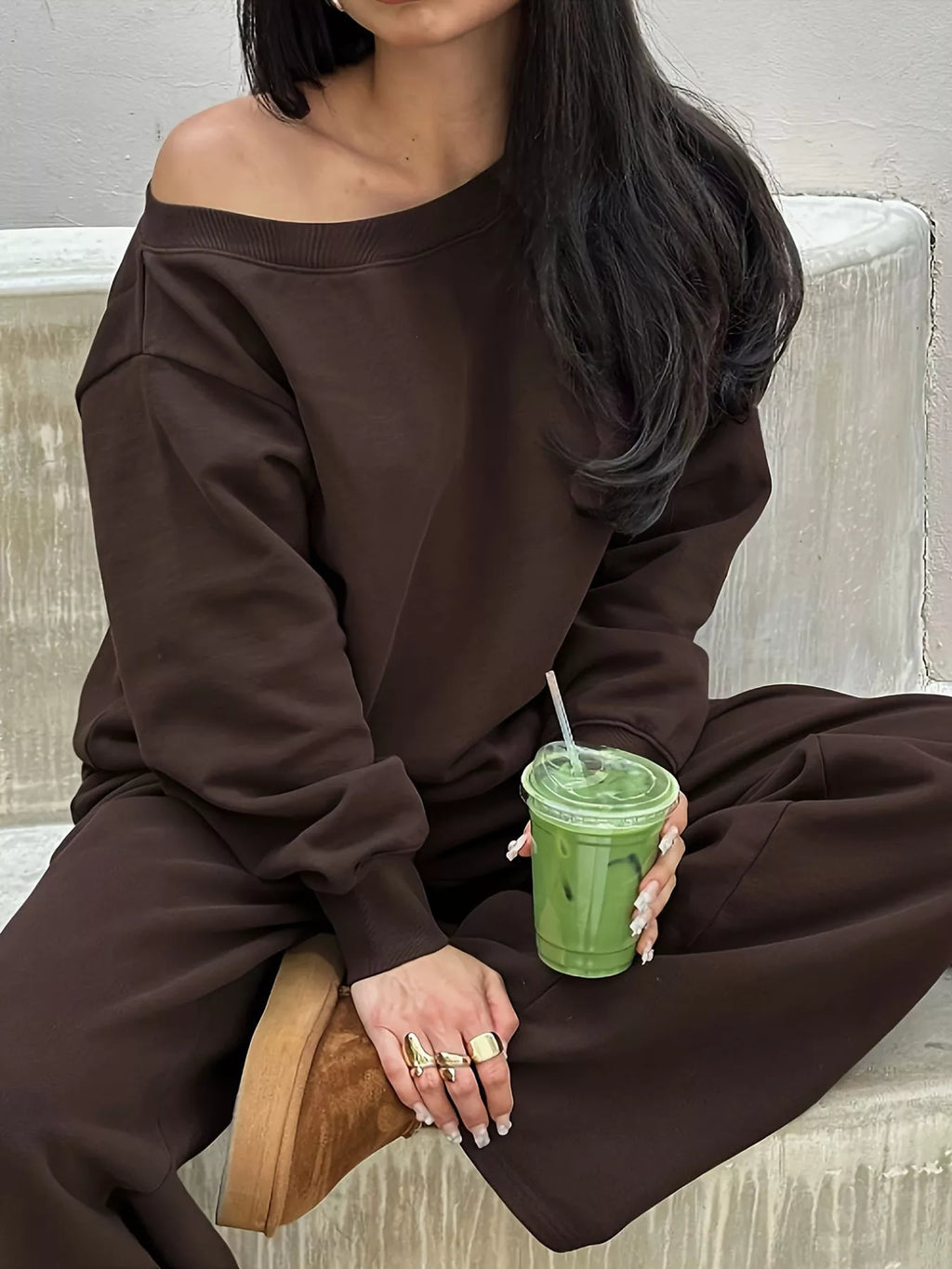 Boat Neck Long Sleeve Sweatshirt and Pants Set - Seedandsoulful