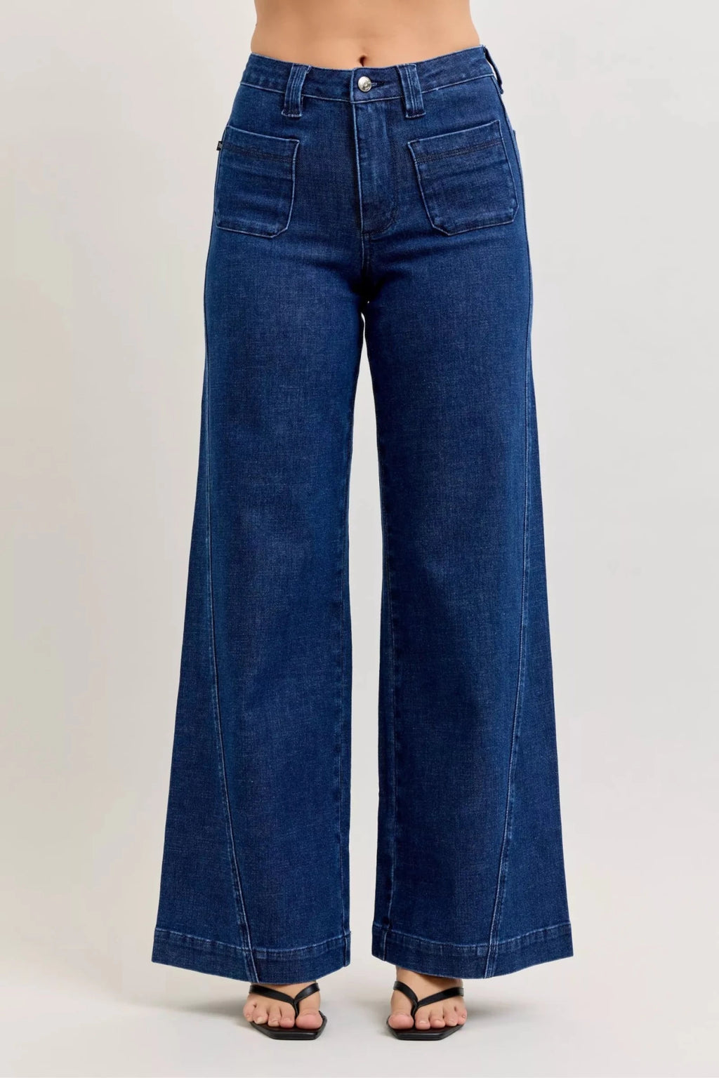 Judy Blue High - Waisted Retro Wide Jeans with Patch Pkts & Twisted Seams - Seedandsoulful