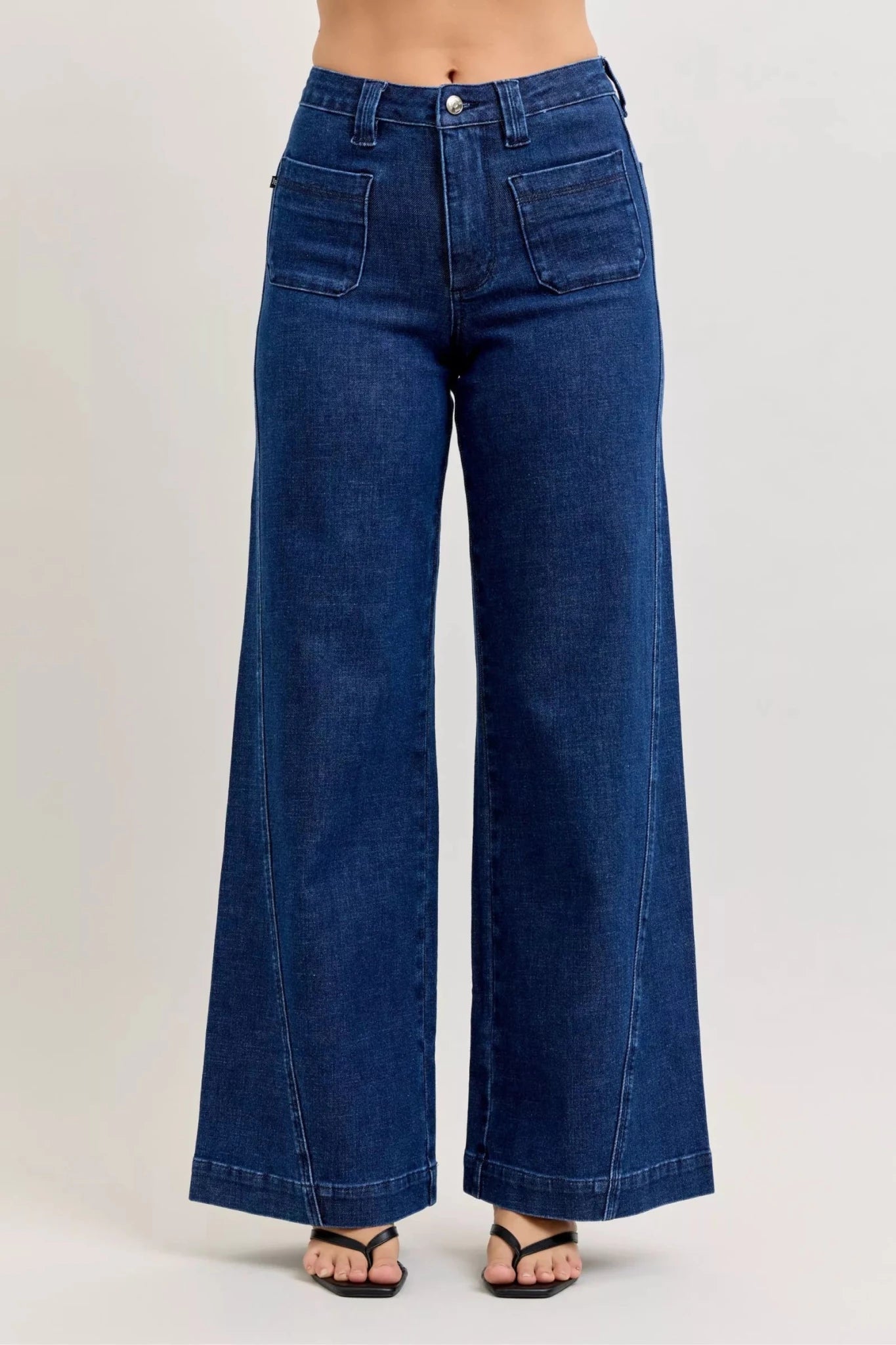 Judy Blue High - Waisted Retro Wide Jeans with Patch Pkts & Twisted Seams - Seedandsoulful