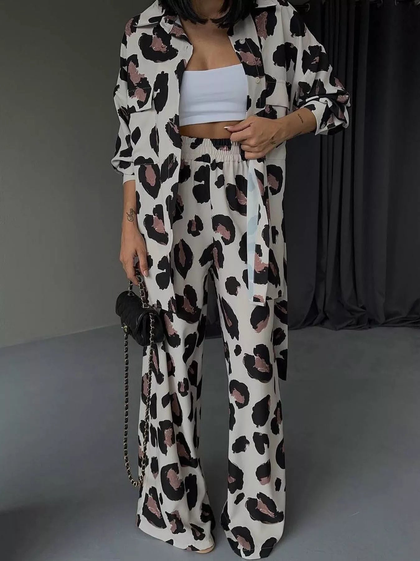 Leopard Print Relaxed Fit Shirt and Pants Two - Piece Set - Seedandsoulful