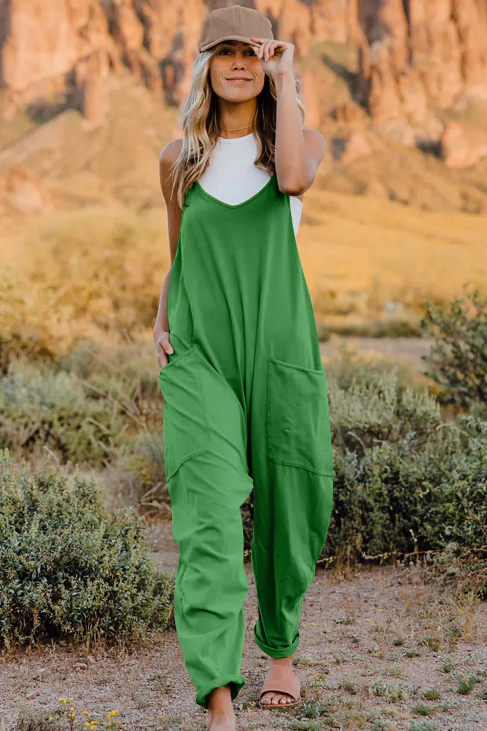Double Take Full Size V - Neck Sleeveless Jumpsuit with Pockets - Seedandsoulful