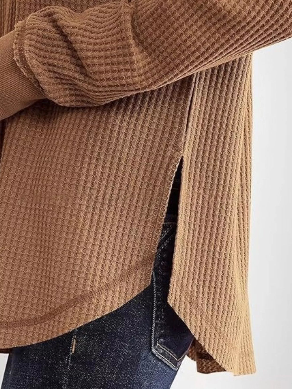 Slit Notched Long Sleeve T-Shirt - Seedandsoulful