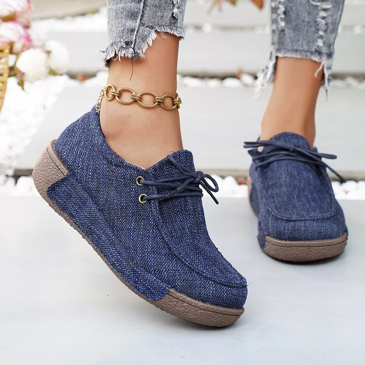 Round Toe Lace - Up Sneakers - Seedandsoulful