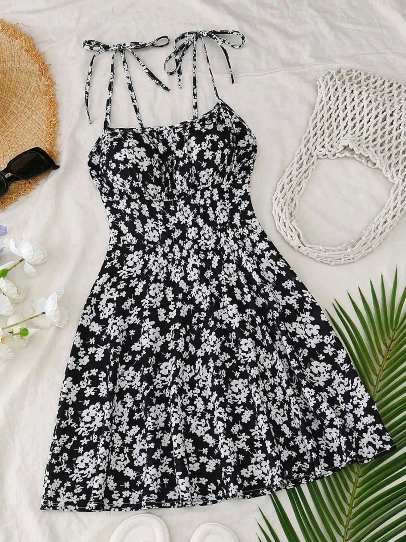 Floral Print Tie Strap Mini Dress - Seedandsoulful