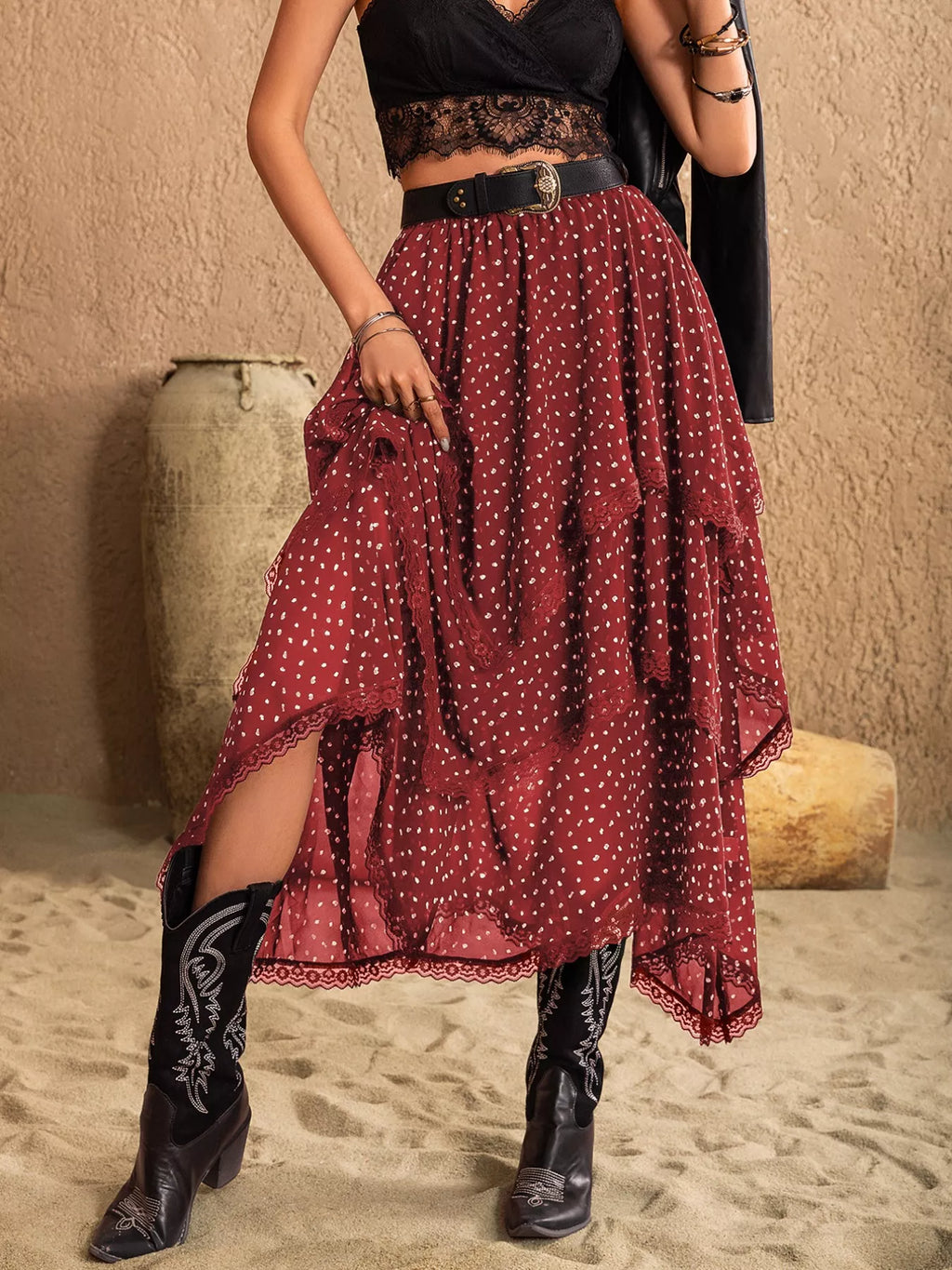 Lace Detail Layered Skirt - Seedandsoulful