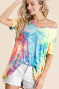 BiBi Tie Dye Print Jersey V Neck Top - Seedandsoulful