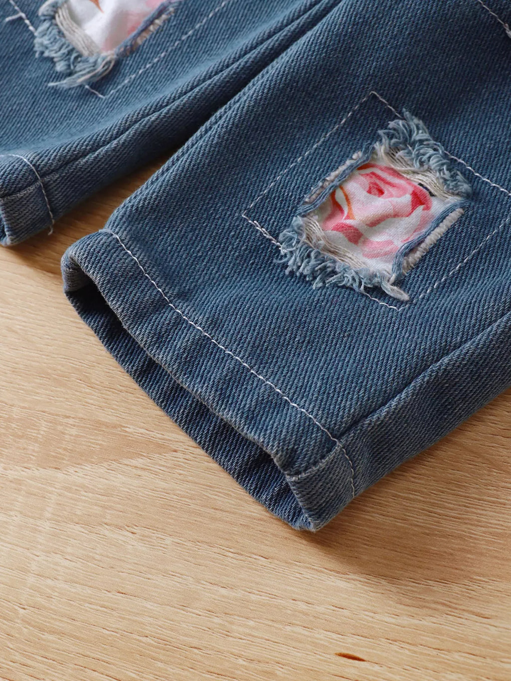 Children's Floral Ruffle Trim Top & Distressed Jeans Set - Seedandsoulful