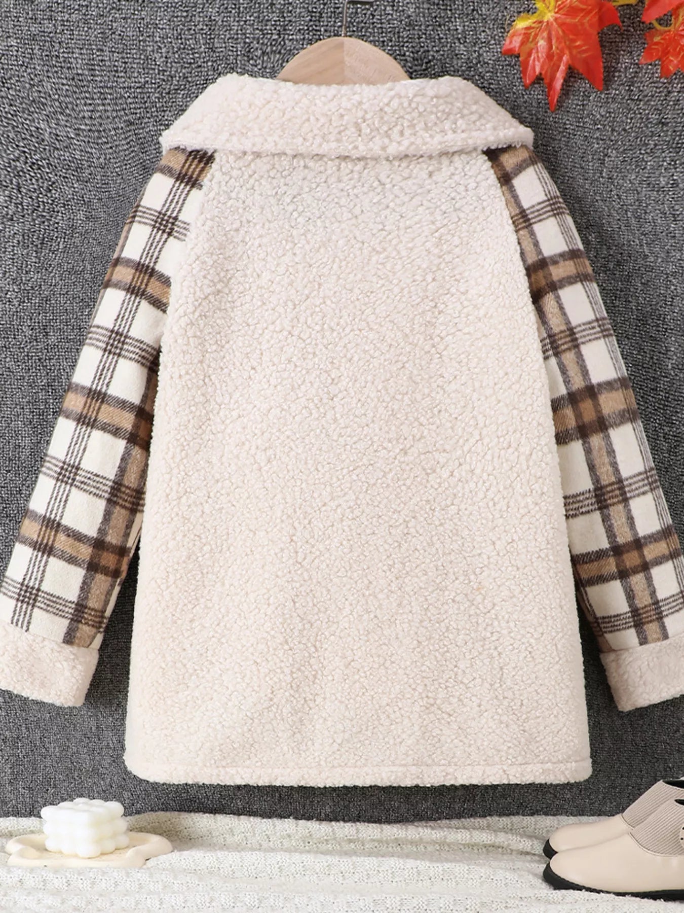 Children's Cozy Plaid Sleeve Fleece Jacket - Seedandsoulful