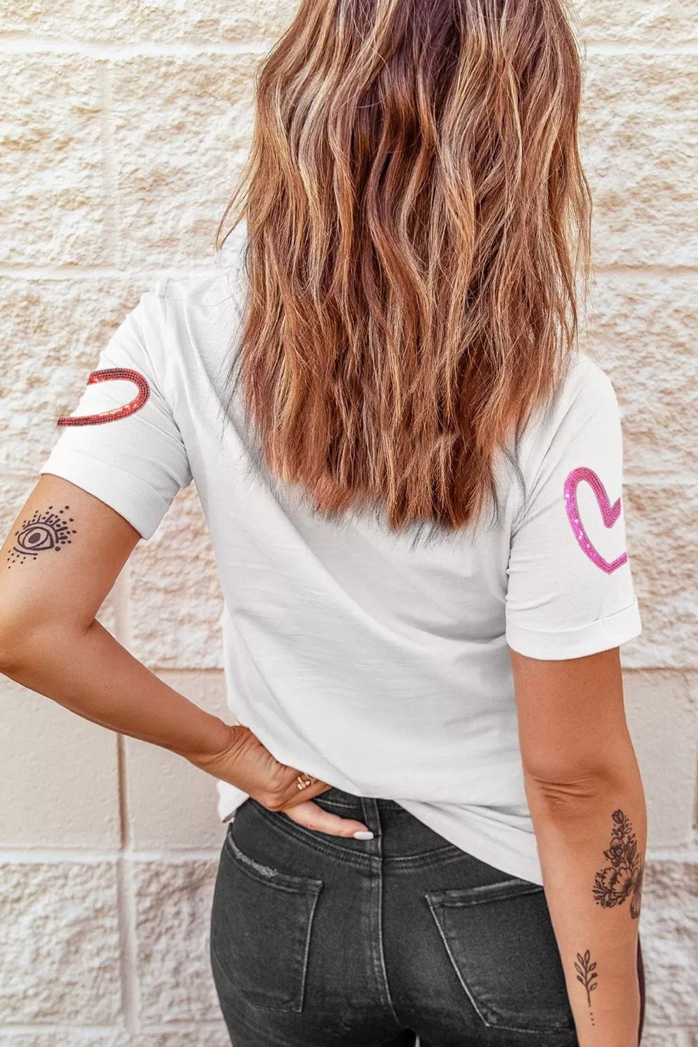 Sequin Heart Short Sleeve Casual Tee - Seedandsoulful