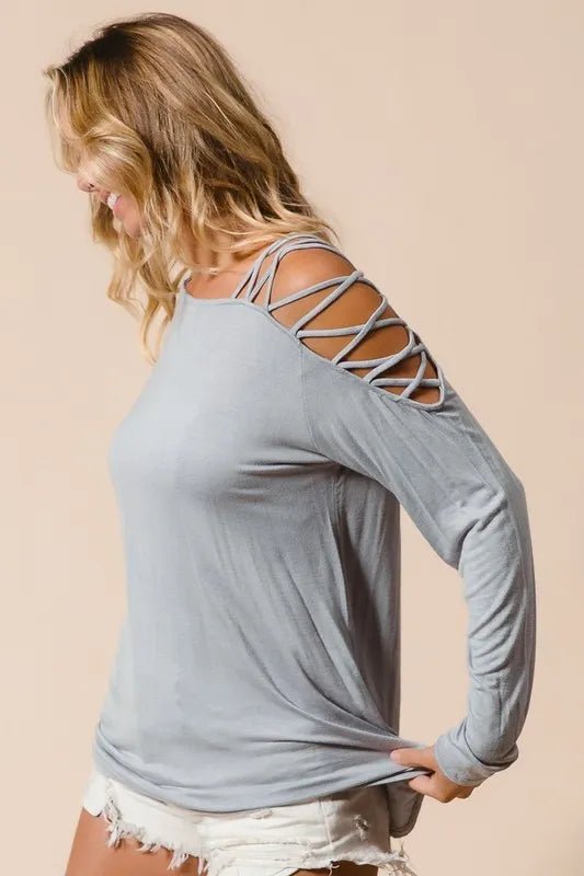 BiBi Jersey Knit One Shoulder Top with Criss Cross - Seedandsoulful
