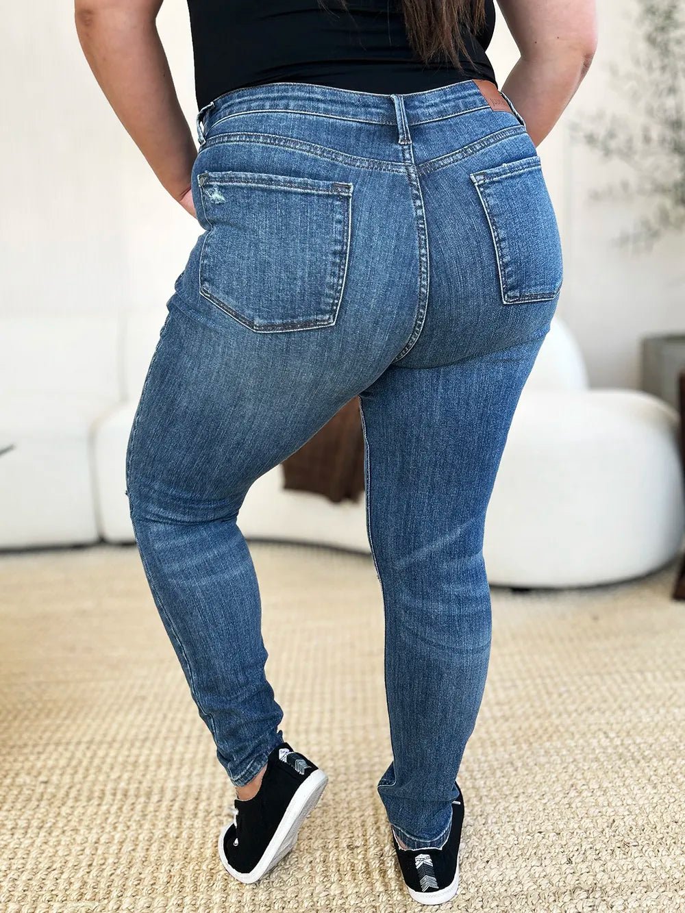 Judy Blue Full Size Mid Waist Distressed Slim Jeans - Seedandsoulful