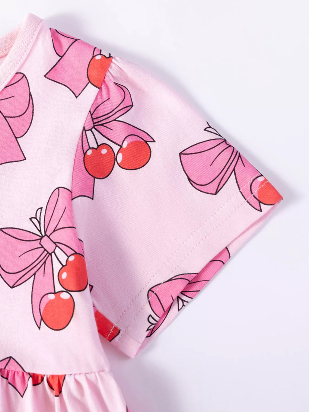 Children's Cherry Bowknot Print Ruffle Hem Dress - Seedandsoulful