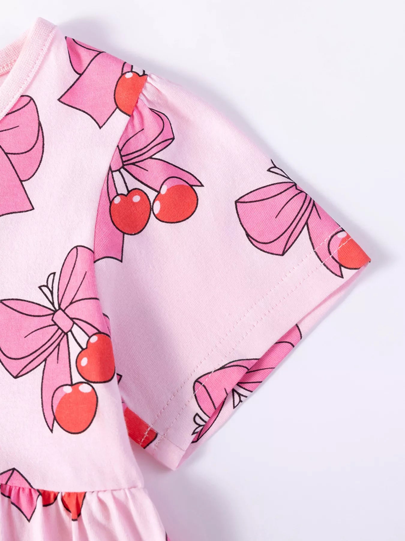 Children's Cherry Bowknot Print Ruffle Hem Dress - Seedandsoulful