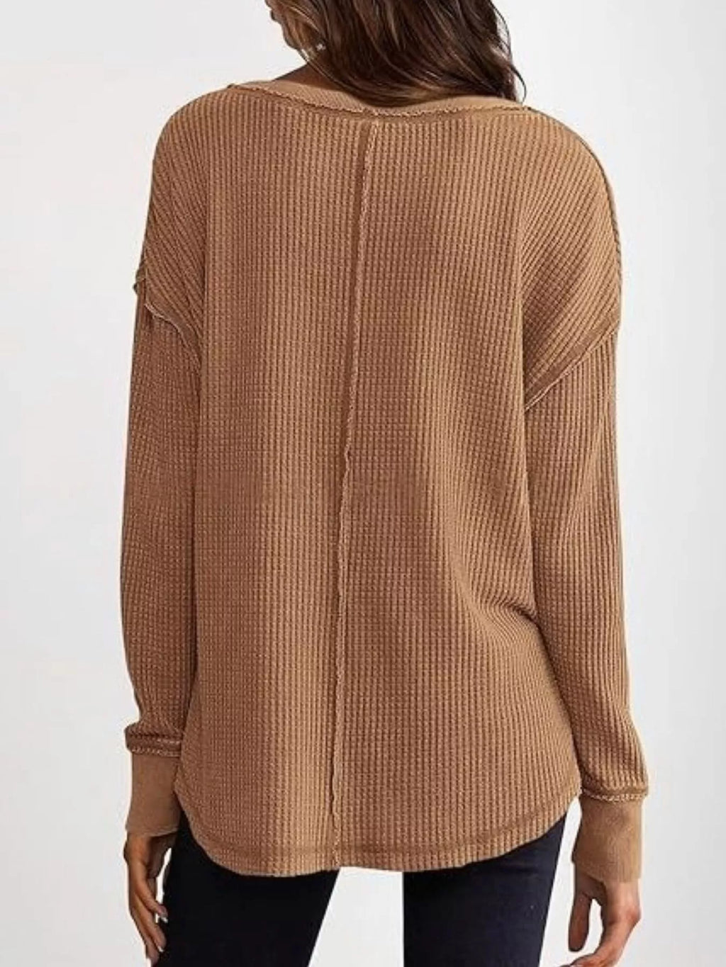 Slit Notched Long Sleeve T-Shirt - Seedandsoulful